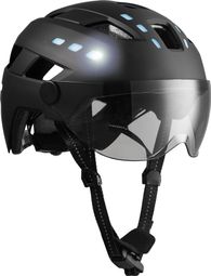 Casque E-Bike adulte | Noir avec visière et lumières intégrées | Certifié EN1078