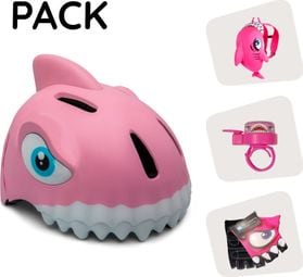 Crazy Safety pack - Casque Requin Rose pour enfants  sac à dos  sonnette  gants