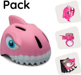 Crazy Safety pack - Casque Requin Rose pour enfants  sac à dos  sonnette  gants