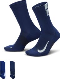 Nike Multiplier Crew Unisex Sokken (2 Paar) Blauw Wit