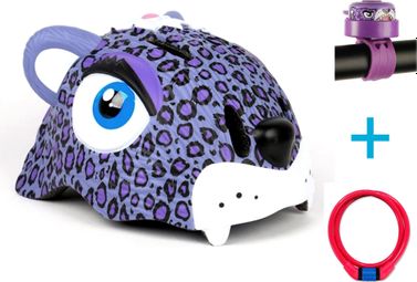 Set casque de vélo pour enfants  antivol et sonnette | Leopard Violet