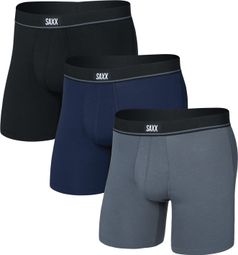 Saxx Essential Cotton Brief Fly Boxershorts Grau/Blau/Schwarz Herren (3er-Pack)