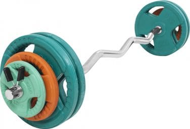 Kit 35 kg au total avec poids en caoutchouc grip  barre curl 120 cm et 2 stops disques inclus