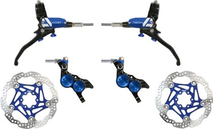 Pair of Hope Tech 4 V4 Aviation Brake Hoses Black/Blue + Hope 6-Hole Discs