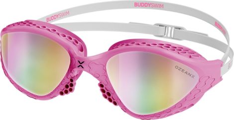 Gafas de natación BuddySwim OzeanX Rosa-Blanco/Iridium Espejo