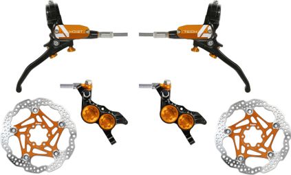 Pair of Hope Tech 4 V4 Aviation Brake Hoses Black/Orange + Hope 6-Hole Discs
