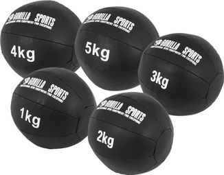 Médecine Ball Gorilla Sports Cuir Synthétique de 1kg à 10kg - Poids : LOT DE 5