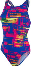 Speedo Allover RecordBreaker 1 Piece Swimsuit Blue Pink