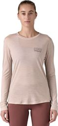 Dames-T-shirt Lange Mouw Patagonia Cap Cool Merino Blend Graphic Beige