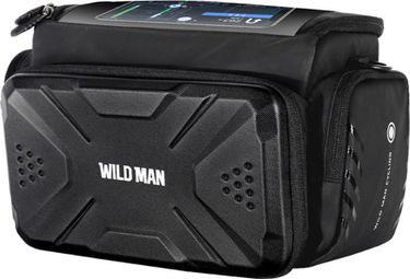 Sacoche de guidon WILD MAN vélo avec porte-téléphone et coque 4 L noire