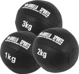 Médecine Ball Gorilla Sports Cuir Synthétique de 1kg à 10kg - Poids : LOT DE 3  (1  2 et 3 KG)