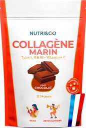 Collagène Marin Types 1 2 3 + Vitamine C - Peau et Santé des Articulations - Goût Chocolat - 240 grammes