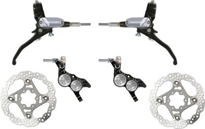 Pair of Hope Tech 4 V4 Aviation Brake Hoses Black/Silver + Hope 6-Hole Discs