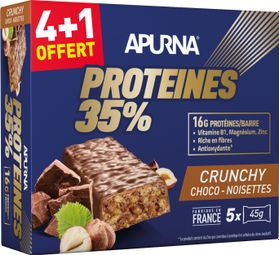 Barres protéinées Apurna Protéines 35% Crunchy Chocolat-Noisette - 5x45g (4+1 offert)