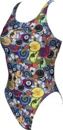 Swimsuit Woman ARENA SWIM TECH HIGH PHANTASY PRINTS MOTO PATCHES Red