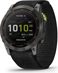 Garmin Enduro 2 Titane Carbon Gray DLC GPS-Uhr mit schwarzem UltraFit-Nylonarmband