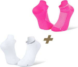 Paire de Chaussettes BV Sport Light 3D Ultra Courte X2 Blanc Rose