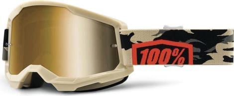 100% Strata 2 Beige Goggle - Gold Mirror Lens