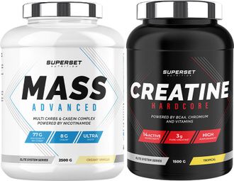Programme Prise de Masse Avancé - Mass Advanced 2 5kg Vanille Crémeuse - Créatine Hardcore 1 5 kg Tropical