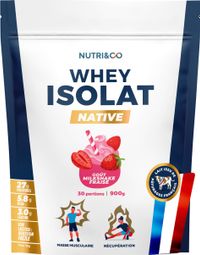 Whey Isolate Native - Prise de Masse et Musculation - Goût Milkshake Fraise - 900gr