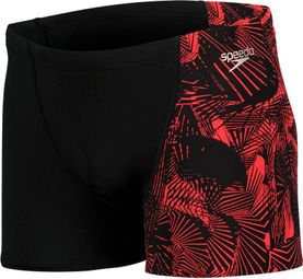 Speedo Allover V-cut Aquashort Boxer Zwempak Zwart Rood
