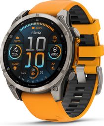 Montre GPS Garmin Fénix 8 AMOLED - 47 mm Sapphire Titane avec Bracelet en Silicone Orange Graphite