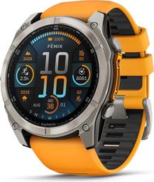 Montre GPS Garmin Fénix 8 AMOLED - 51 mm Sapphire Titane avec Bracelet en Silicone Orange Graphite