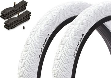 2x pneus BMX KENDA 20 pouces x 1 95 pouces blanc + chambre à air AV