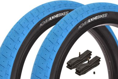2x pneus BMX KHE ACME 20 pouces x 2 40 pouces bleu + chambre à air AV