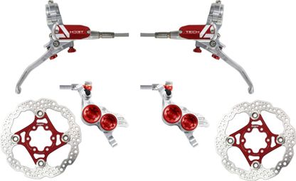 Pair of Hope Tech 4 V4 Aviation Brake Hoses Silver/Red + Hope 6-Hole Discs