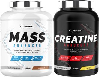 Programme Prise de Masse Avancé - Mass Advanced 2 5kg Choco Nut - Créatine Hardcore 1 5 kg Tropical
