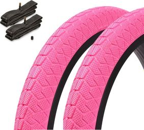 2x pneus BMX KENDA 20 pouces x 1 95 pouces rose + chambre à air AV