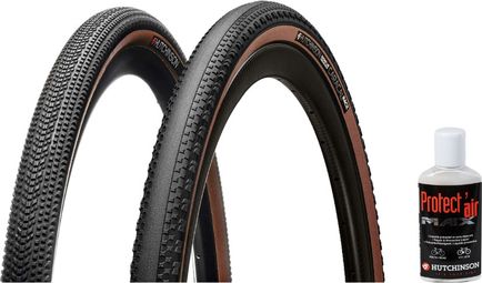 Set of Hutchinson Gravel Race Touareg and Caracal 700 mm Tubeless-Ready Soft Tan Gravel Tires + Protect'Air Max Tire Sealant