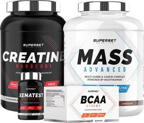 Programme Prise de Masse Expert - Mass Advanced 2 5kg Chocolat - Créatine Hardcore - BCAA Xtreme - Xenatest Hardcore