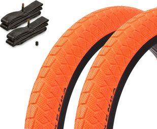 2x pneus BMX KENDA 20 pouces x 1 95 pouces orange + chambre à air AV