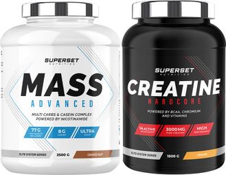 Programme Prise de Masse Avancé - Mass Advanced 2 5kg Choco Nut - Créatine Hardcore 1 5 kg Orange