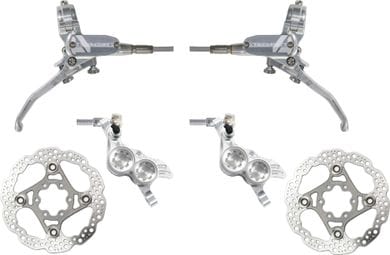 Pair of Hope Tech 4 V4 Aviation Silver Brake Hoses + Hope 6-Hole Discs