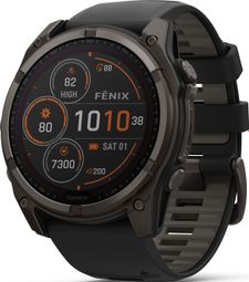 Garmin Fēnix 8 Solar - 51 mm Saffier Titanium Carbon Grijs DLC GPS Horloge met Siliconen Band Zwart/Kiezelgrijs