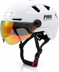 Casco de bicicleta Speed Pedelec blanco con viseras e iluminación LED