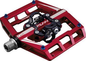 Pair of Funn Mamba GRS Double Side SPD Red Automatic Pedals with Cages