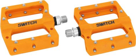 PEDALE VTT DESCENTE - BMX SWITCH JUMP ORANGE RESINE FILETAGE 9-16 AVEC PICOTS ARGENT (PAIRE)