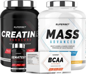 Programme Prise de Masse Expert - Mass Advanced 2 5kg Banana Split - Créatine Hardcore - BCAA Xtreme - Xenatest Hardcore