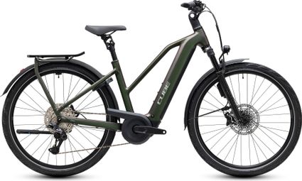 Bicicleta eléctrica Cube Kathmandu Hybrid EXC 800 Trapeze con Shimano Deore XT, 12 V, 800 Wh, Bosch 120 Nm, 700 mm, verde/bronce, Stellar 2027
