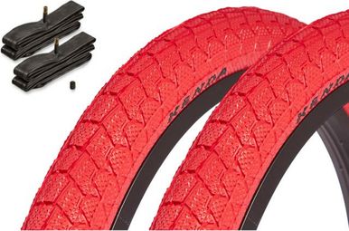 Set de pneus BMX KENDA 20 pouces x 1 95 pouces rouge + chambre à air AV KHE