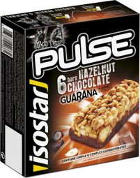 Envase de 6 Barritas Energéticas Isostar Pulse Guaraná Avellana/Chocolate 6x23g