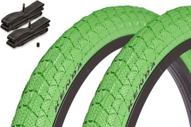 Jeu de pneus BMX KENDA 20 pouces x 1 95 pouces vert + chambre à air avant