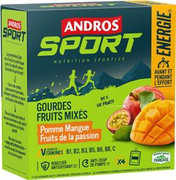 Purées énergétiques Andros Sport Energie Fruits mixés Pomme/Mangue/Fruit de la passion - 4x90g