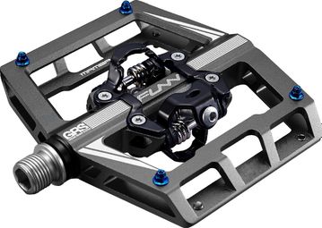 Pair of Funn Mamba GRS Double Side SPD Grey Automatic Pedals with Cages