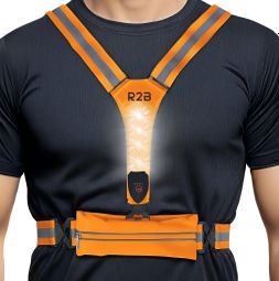 R2B Gilet de course rechargeable avec compartiment de rangement - Feux de route avant et arrière - Réfléchissant