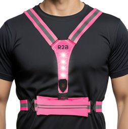R2B Gilet de course rechargeable avec compartiment de rangement - Feux de route avant et arrière - Réfléchissant